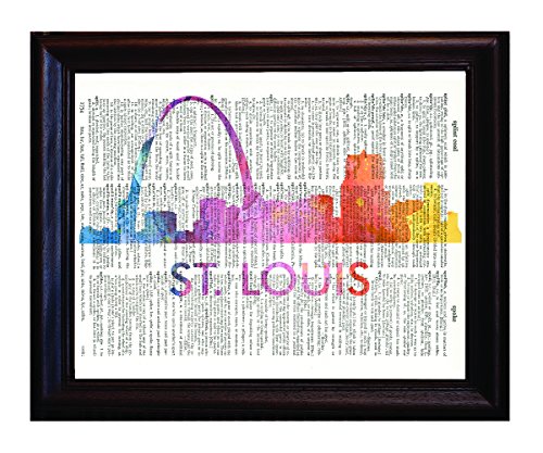 Fresh Prints of CT St Louis Love Your City Watercolor Skyline Dictionary Art Print Printed On Authentic Vintage Dictionary Book Page