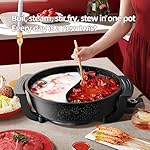 AORAN 6L Electric Hot Pot, Non-Stick Smokeless Cooking Pot with Divider for Hot Pot, Fondue, Shabu Shabu, Multi-Function, Includes Ladle, Tongs, Oil Brush, Food Tongs, Easy to Clean Black - Image 3