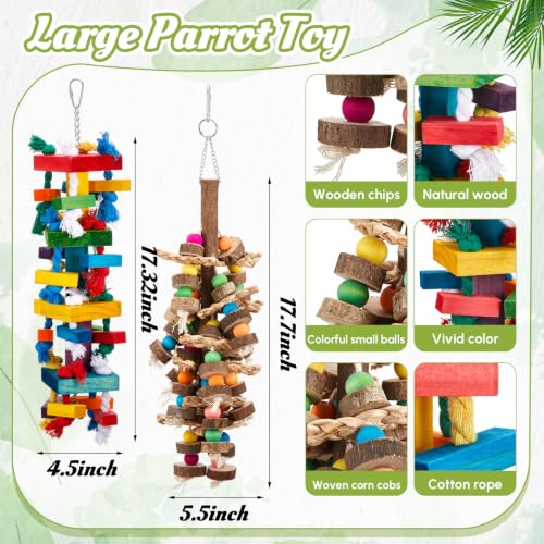 Image of Seenelling 6 Pcs Extra Large Bird Toys for Parrots, Block and Ring | Multicolored Natural Wooden Blocks & Beads Bells, Bird Cage Chewing Toys for Large Medium Macaws African Grey Cockatoos