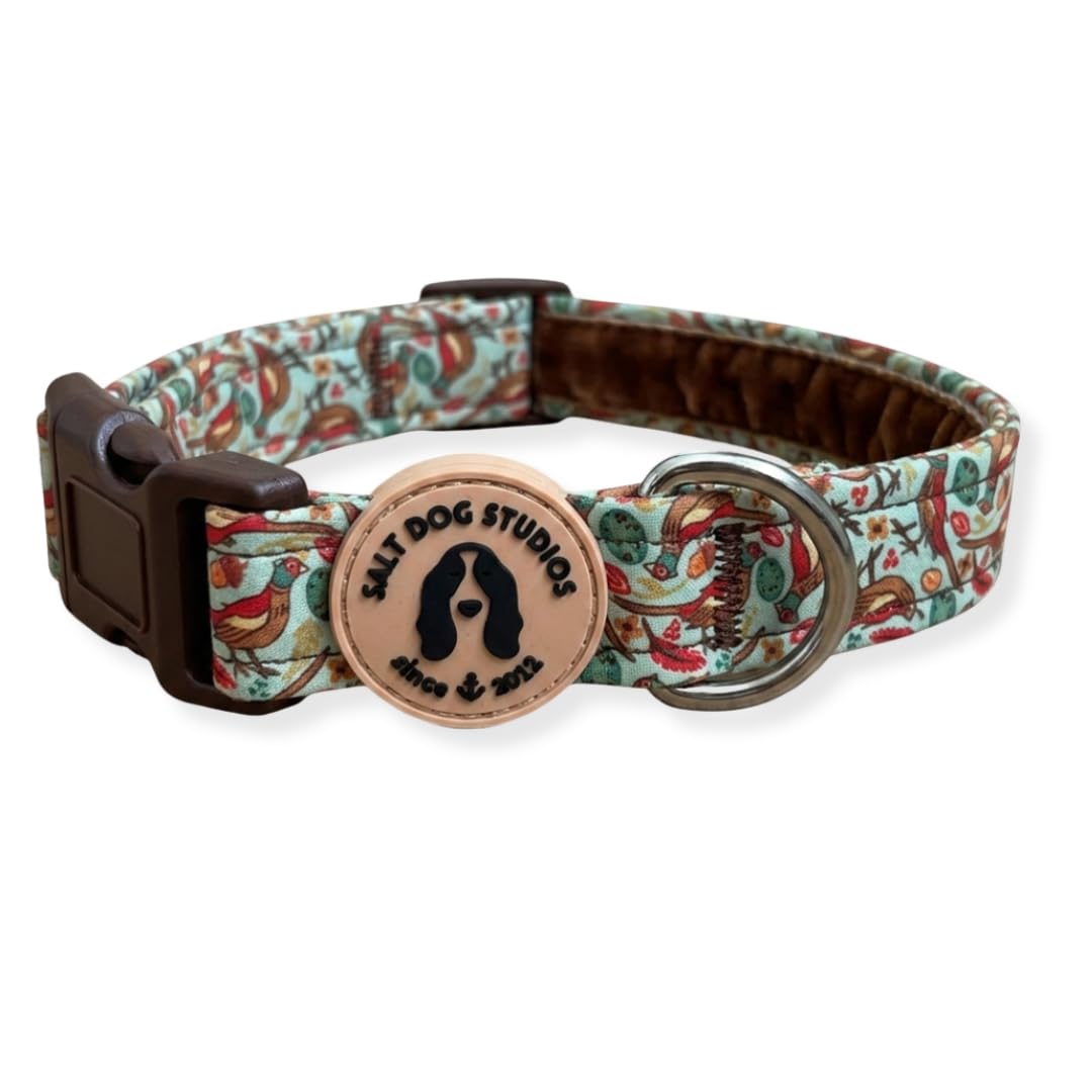 Woodland Dog Collar – Adjustable Velvet Lined Dog Collar for Small, Medium, Large & Extra Large Dogs – Soft Comfortable Fabric Collar by Salt Dog Studios (Woodland Treasure, Small)