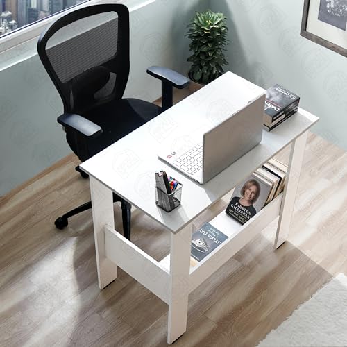 Image of About Space Study Table | Multipurpose Office Desk | Tables for Students & Adults | Engineered Wood Drawing Table | Table with Storage| Computer Table | Writing Table - (L90 x B50 x H78.5 cm - White)