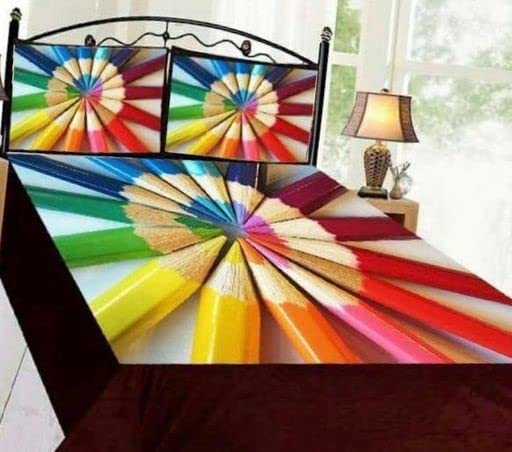 Rensum Double Bedsheet with Pillow Covers for Home - King Size 3D Flatsheets for Double Bed for Bedroom - Velvet Printed Bedsheets for King Bed Bedding Set, 95x105 Inches