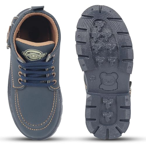 Image of Freeplay Kids Boys Lace-Up Ankle Boots with Buckle Strap | Stylish Casual Outdoor Boots | Anti-Slip Durable Sole | Comfortable Fit | Black, Blue, Green, Tan