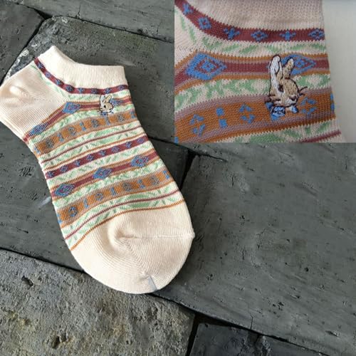 Image of Ankle Socks for Women, Embroidered Bunny Pattern Women's Socks Low Cut Socks Cotton 4 Pairs