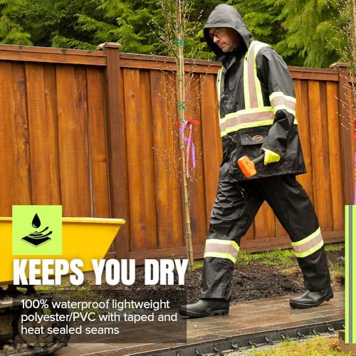 Pioneer Hi Vis Rain Suit for Men - Waterproof Rain Jacket and Pants - Black - 1