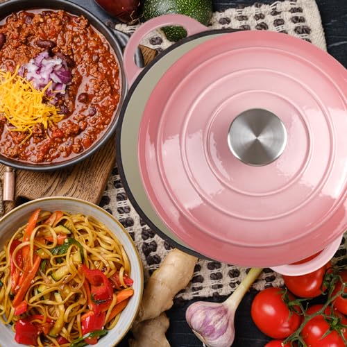 Image of 3 Quart Dutch Oven Enameled Cast Iron with Lid - Big Dual Handles - Oven Safe up to 500F - Classic Round Pot for Versatile Cooking Pink