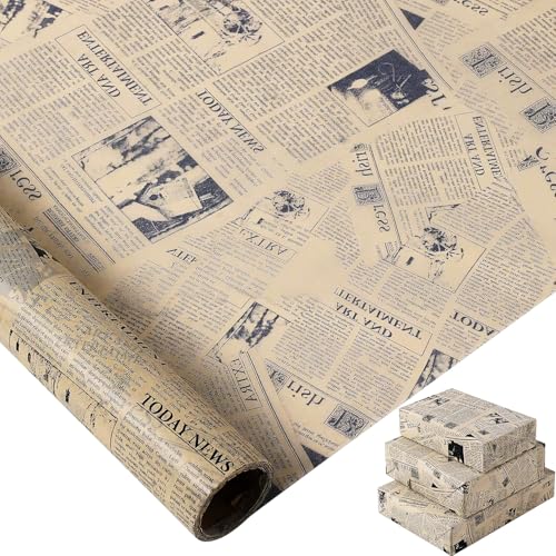 1 Roll of Retro Newspaper Tissue Paper Mini Roll 17 in x 98.4 Ft Vintage Magazine Patterns Gift Wrapping Paper for Valentines Day DIY Crafts Wedding Birthday Anniversaries Party Supplies