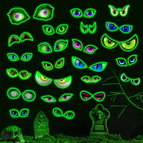 23Pairs Glow in The Dark Eyes Halloween Window Clings, Waterproof Luminous Spooky Green Monster Eyes Wall Stickers for Scary Halloween Theme Party Decorations,Car,Wall,Room Decor