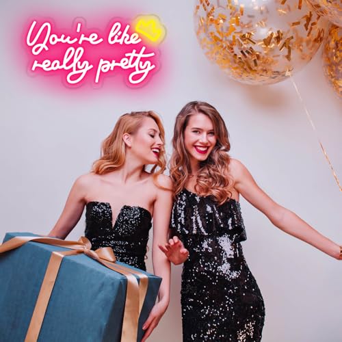 Image of You're Like Really Pretty Neon Sign Your Like Really Pretty Neon Light with Crown Wall Decor for Teen Girls Bedroom, Preppy Pink LED Signs Make up Room Decor Dorm Apartment Dressing Makeup