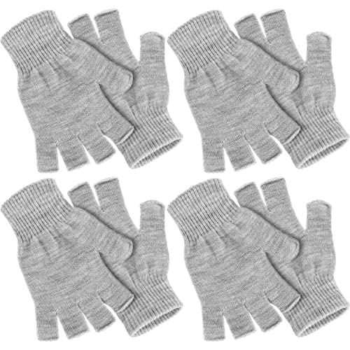 Image of SATINIOR 4 Pairs Winter Half Finger Gloves Knitted Fingerless Mittens Warm Stretchy Gloves for Men and Women