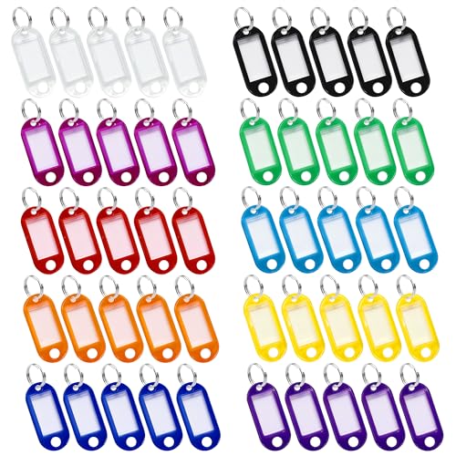 Bitone 20 Porte Clés Inscriptibles avec Étiquettes,Porte clef personnalisable Vivantes en Plastique Résistant – Étiquettes Amovibles pour Identification Clés, Bagages