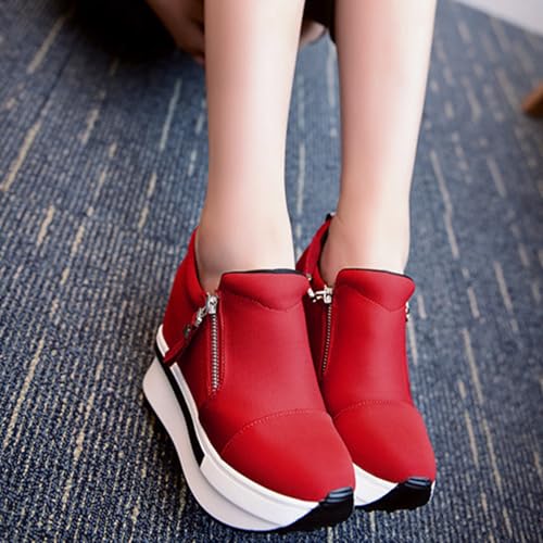 Platform Wedge Sneakers for Women Casual Slip-On Walking Loafers Fashion Casual Chunky Bottom High Heels Side Zipper Canvas Shoes2