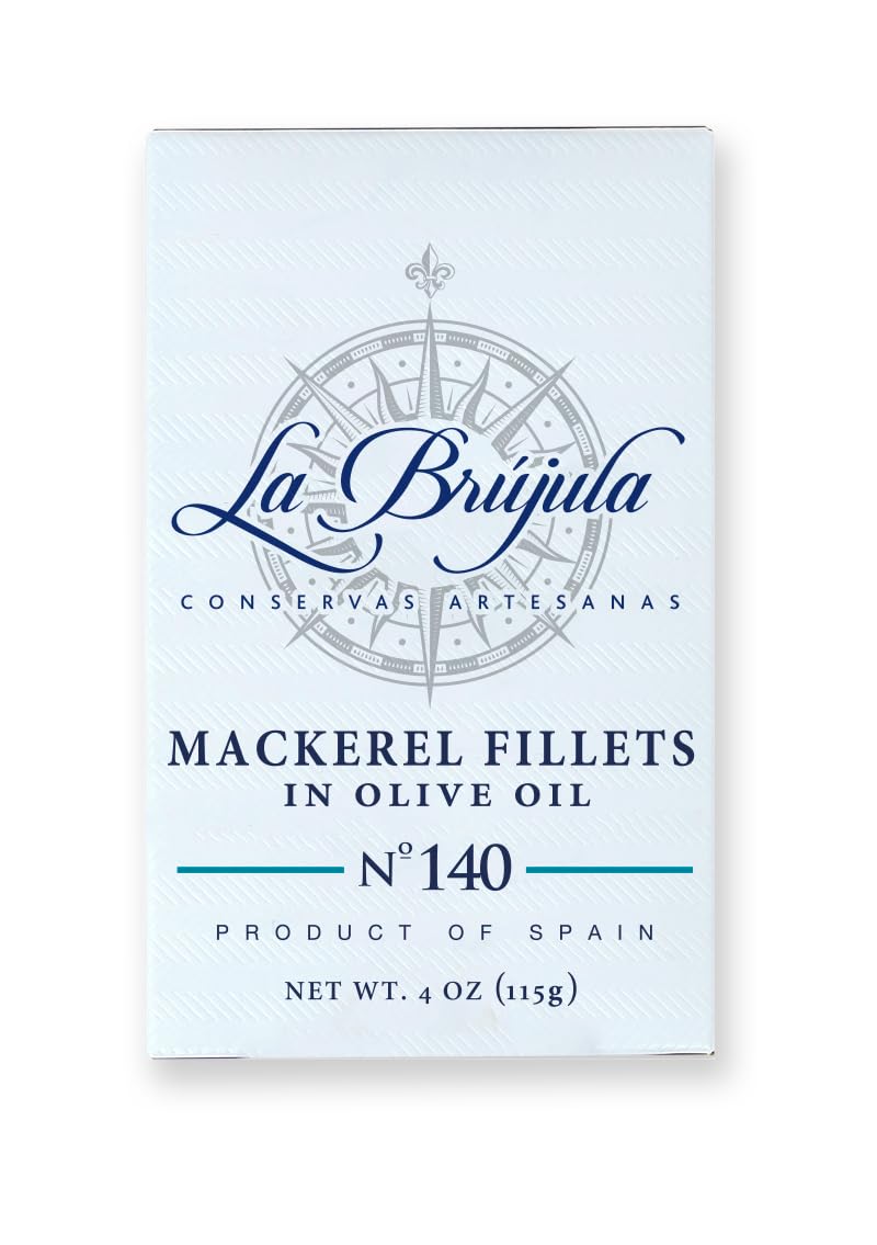 La Brujula No.140 Mackerel Fillets in Olive Oil | 4 oz - 1 Pack | Premium Spanish Canned Fish | Wild-Caught from Cantabrian Sea | Conservas Artesanas | Caballa en Aceite de Oliva