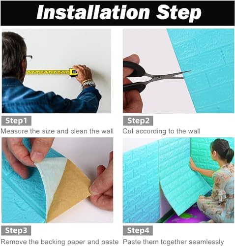 Image of Self-Adhesive Waterproof PE Foam 3D Wall Panels Wallpaper Sticker for Bathroom, Living Room, and Home Decoration (70 x 77cm, Appx. 5.8Sq Feet) (100, Blue)
