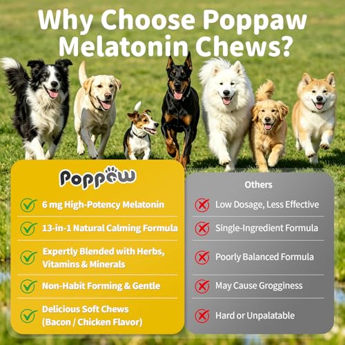 Image of Melatonin for Dogs - Advanced Dog Calming Chews for Restful Sleep & Emotional Support, Calming Treats for Dogs Relaxation, Stress Anxiety Support - Separation, Thunder, Fireworks, Bacon Flavor, 2 Pack