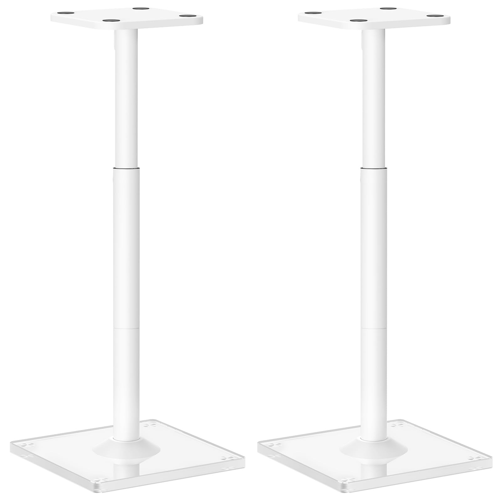 ELIVED Soporte universal para altavoces (altura regulable hasta 95 cm, con base de cristal y canal de cable interno para altavoces de estantería, 10 kg, 1 par), color blanco