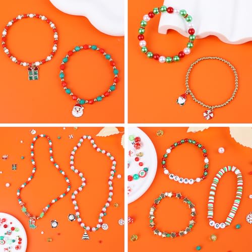Image of Christmas Beads,2600 PCS +Christmas Bracelet Making Kit Friendship Bracelet Kit with Clay Bead Pearl Letter Round Beads, Charms DIY Beads for Jewelry Making Crafts for Gifts