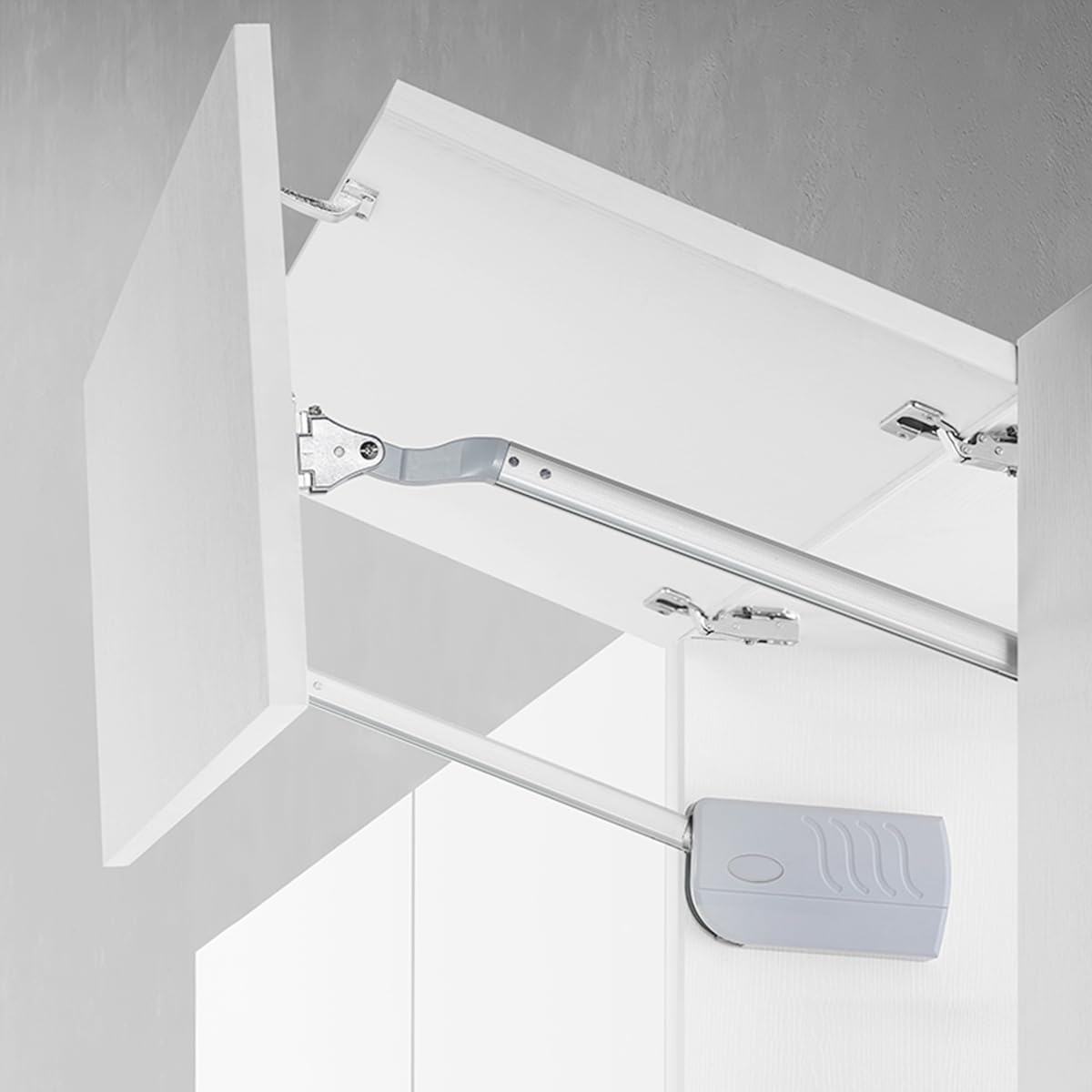 HOWHY Vertikales Türscharnier für Schranktüren, Bifold Schranktürscharnier mit hydraulischem Puffer Stützstangen-Set für Möbelschränke, unterstützt Schranktüren