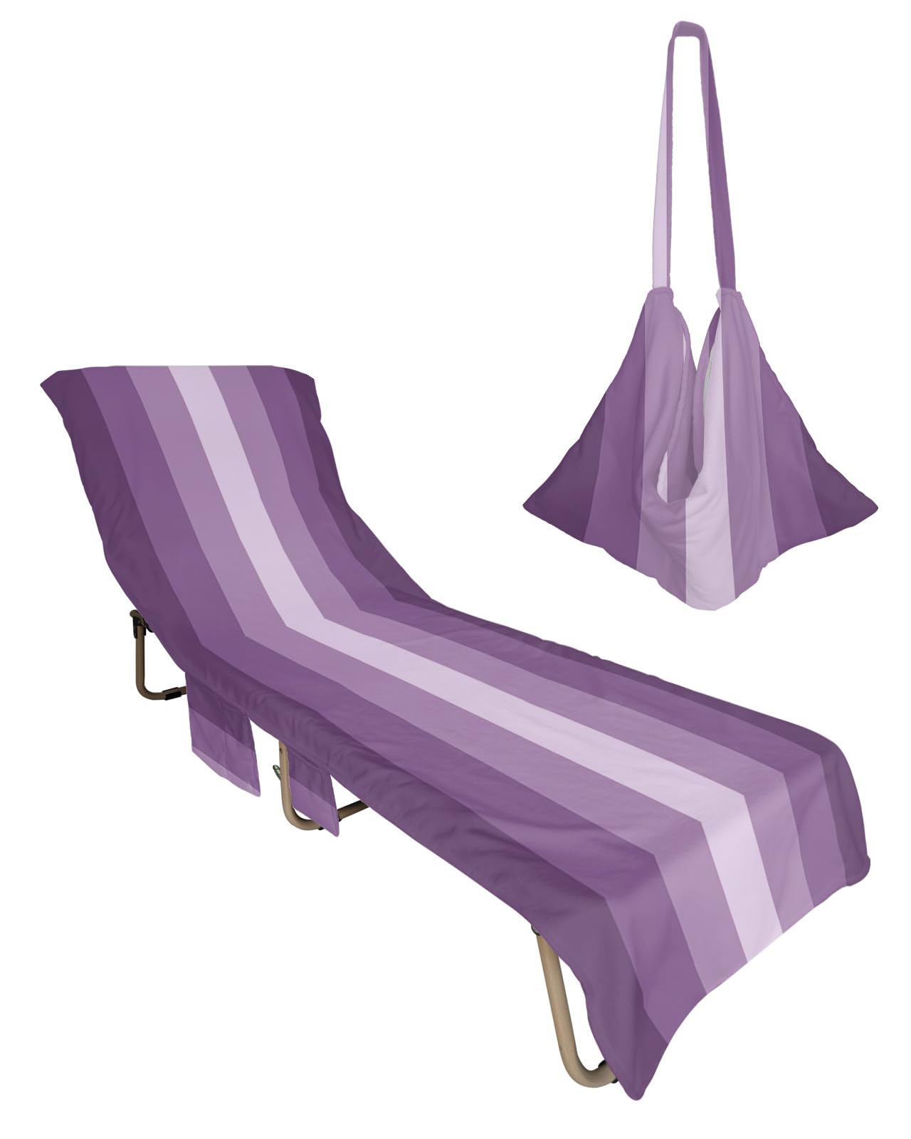 Purple Ombre Beach Lounge Chair Towel Cover, Soft Chaise Lounge Towel with Side Pockets Patio Pool Chairs Cover for Beach/Pool Sunbathing 29x85 Gradient Purple Woods Farmhouse