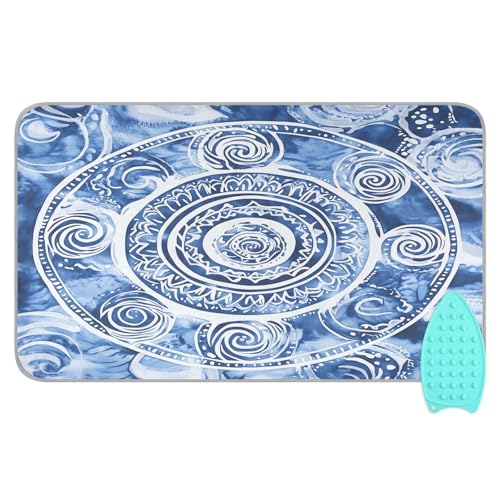 pnyoin Portable Ironing Mat Retro Classic Blue Travel Ironing Pad with Silicone Iron Rest for Steam Pressing on Tabletop or Bed Heat Resistant Portable Quilting & Travel Blanket