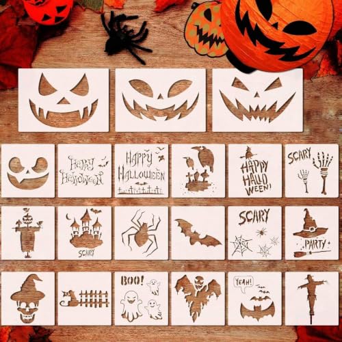 21 Pcs Reusable Plastic Halloween Stencils, Pumpkin Bat Scarecrow Templates for Painting on Wood, DIY Decor - image 1