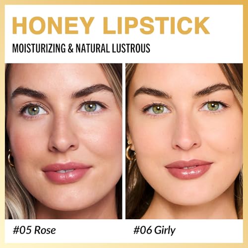Image of evpct 2Pc Rose Girly Pink Honey Lipstick Moisturizing Lip Balm for Women | Hydrating Formula Tinted Lip Oil Stick, Sheer Lightweight Softening, Shine Glowy Lipgloss Lips Color Tint Stain, Cruelty-Free