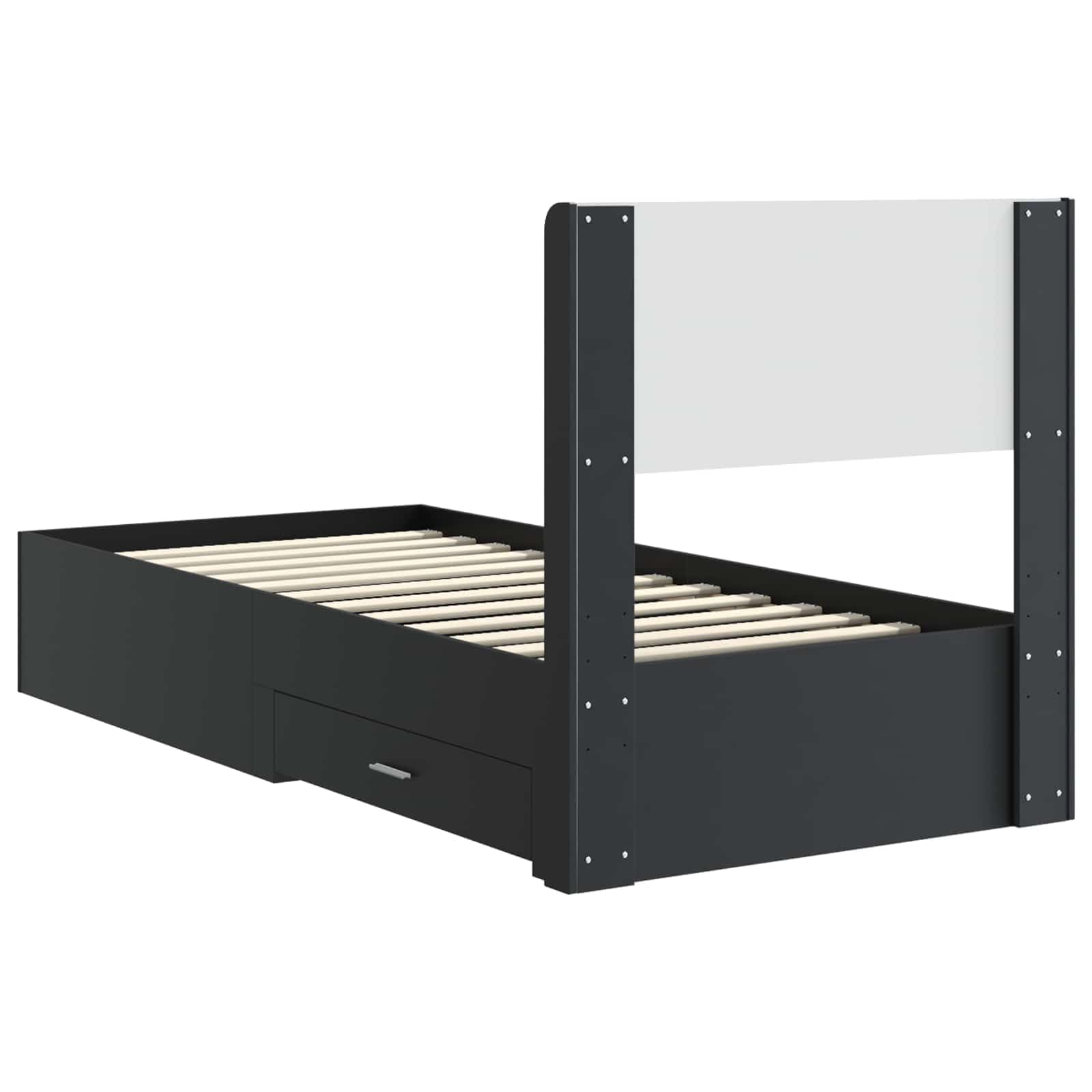 Rama de cama con almacenamiento y cabecero Negro 75x190 cm estructura de cama moderna con compartimentos de almacenamiento cabecero incluido somier de listones de contrachapada resistente duradero