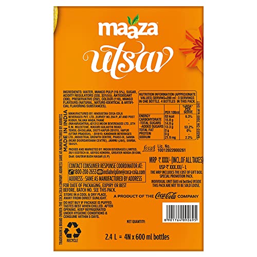 Image of Maaza Utsav Gift Pack, PET Bottle 600 ml (Pack of 4)