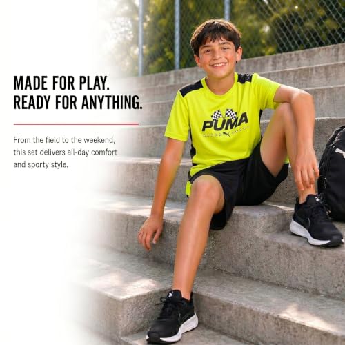 Image of PUMA Boys Active Shorts Set - 2 Piece Dry Fit T-Shirt and Performance Gym Shorts - Activewear Clothing Set for Boys (4-16)