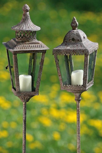 BOLTZE Gartenstab Laterne 'Chalet' im Vintage Look Metall 2er Set, 126 cm,...