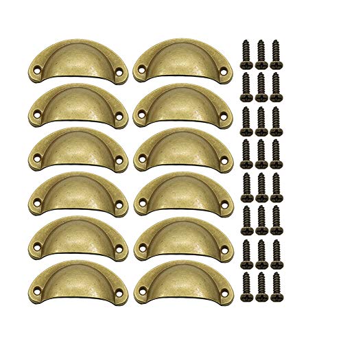 BOZONLI 12 Pack Retro Metal Kitchen Cupboard Drawer Cabinet Door Handles Knobs Yellow Bronze Shell Cup Pull Handle
