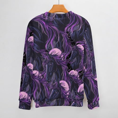 Horse Purple Moonlight Men's Crew Neck Sweater Knit Pullover Women Casual Long Sleeve Crewneck Loose Fit Top3