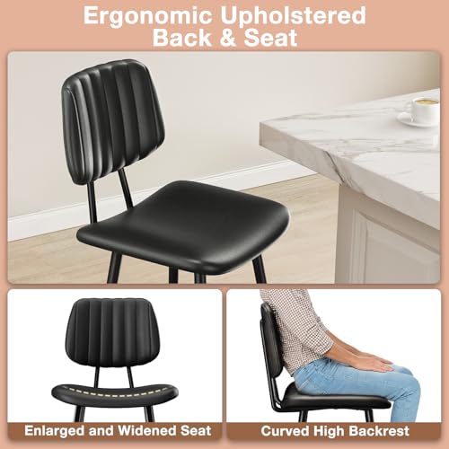 Image of Raynesys 24-Inch Leather Bar Stools Set of 4 with High Backrest, Black