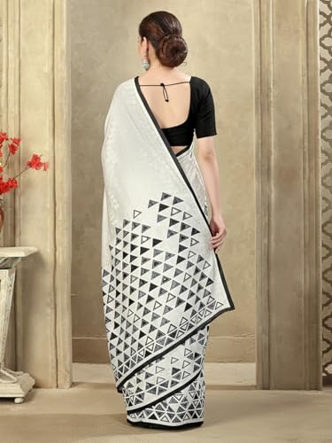 Image of SIRIL Women's Crepe Silk Printed Saree with Unstitched Blouse Piece