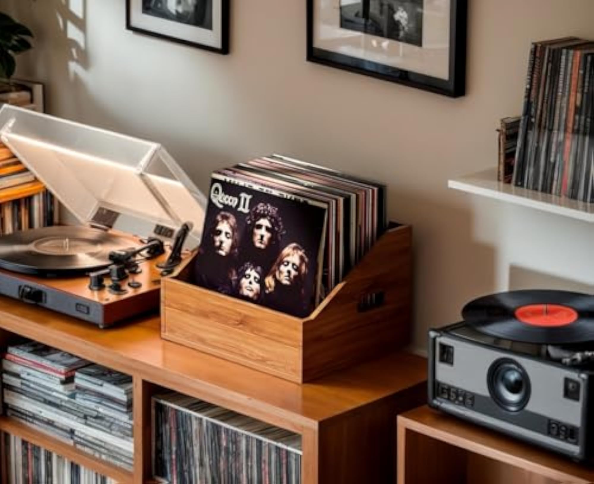 Wood Vinyl Record Storage Crate, Retro Organizer