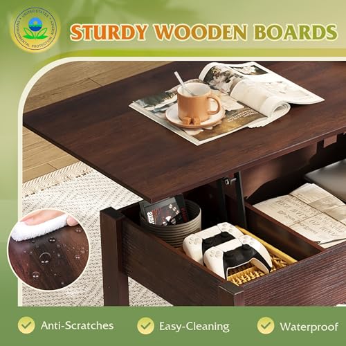 Image of WLIVE Lift Top Coffee Table with 2 Drawers, Large Storage, Espresso