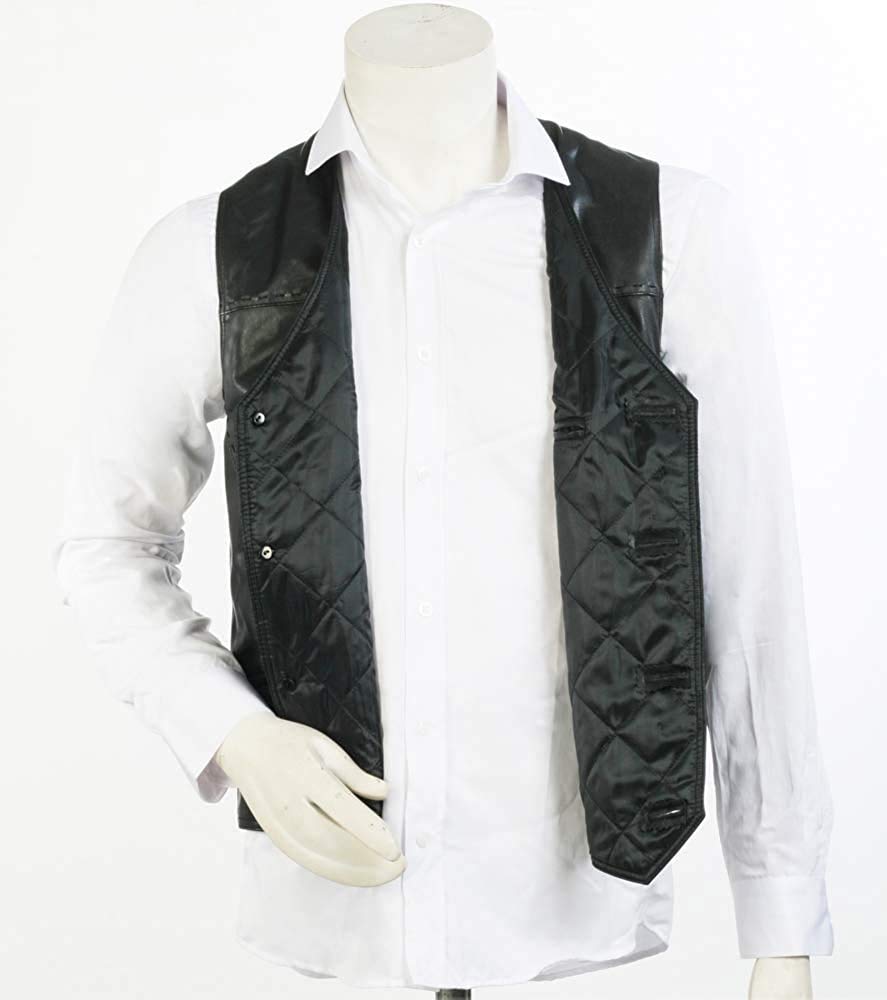 Gilet in pelle di agnello 100%, gilet in pelle nera, gilet in pelle di pecora morbida