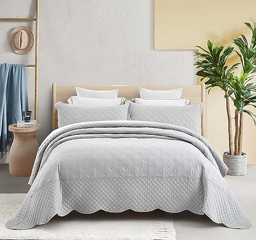 Image of HZ & HY Oversized King Bedspreads 128x120, Belgian Linen, Grey