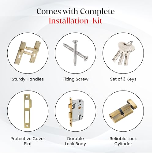 Image of LAPO Door Lock System for Main Door | 45x45mm Lock Body | 60mm Cylinder | Dual Side Door Compatibility | Suitable for 30-50mm Door Thickness | 3 Brass Keys | Antique Finish | 3 Years Warranty | CY-307