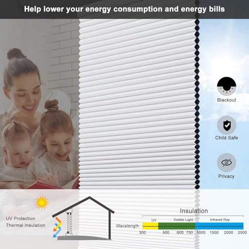 Changshade Blackout Honeycomb Cellular Shades, 1.5 Cell, 20.5W x 48H, White