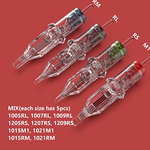 Image of Wormhole Tattoo Cartridge Needles Long Taper 50pcs Assorted Disposable Tattoo Needle Cartridges Mixed 5RL 7RL 9RL 5RS 7RS 9RS 15M1 21M1 15RM 21RM Round Liner Shader Magnum Round Magnum