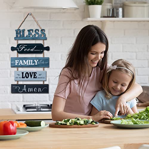 Bless the Food Before Us Sign Farmhouse Kitchen Wall Decor Rustic Dining Room Wall Art Decor Living Room Decorations Country Vintage Kitchen Hanging Wood Signs - Image 3