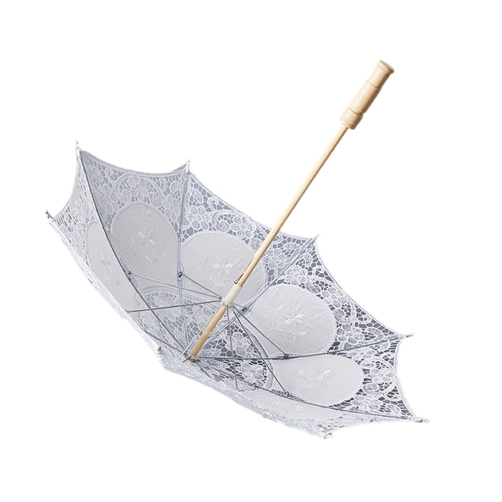 Marcbuse White Elegant Lace Umbrella Parasol For 1920S Party And Wedding Photography Props Lace Parasol For Lady