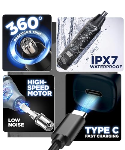 Image of Bombay Shaving Company Nose & Ear Trimmer for Men | 360 Dual Blade Precision Grooming | Type-C Fast Charging, IPX7 Waterproof, High-Speed Low-Noise Motor, 50 Min Runtime, Auto Hair Collection Filter