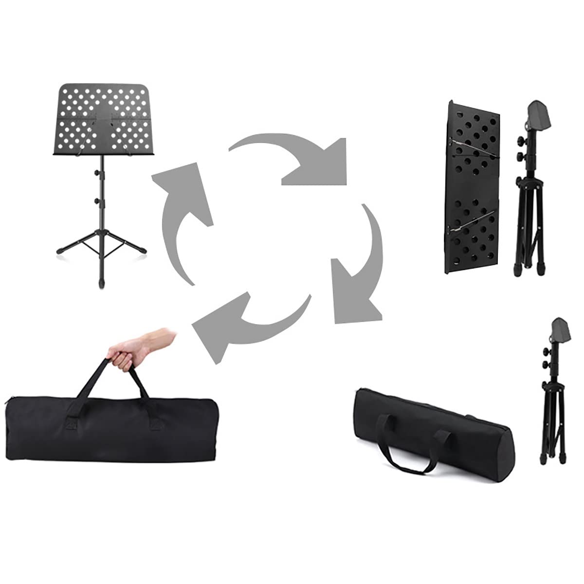 Leggio per Spartiti su Piattaforma, Leggio Portatile per Spartiti Musicali, Leggio in Metallo Regolabile E Pieghevole per Viaggi, Altezza Regolabile da 70 A 150 Cm, Un Le,