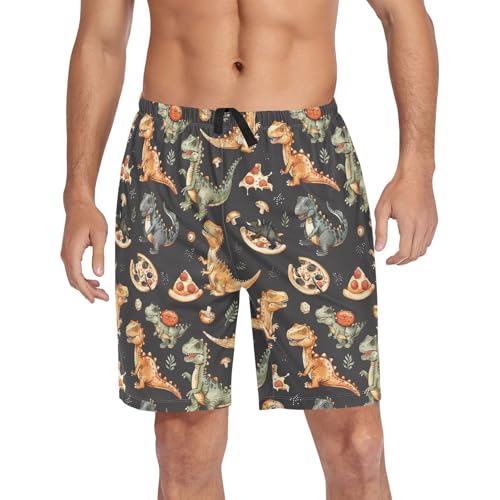 ALAZA Cute Dinosaur and Pizza Men's Pajama Short Sleep Pants Soft Lounge Pajama Bottoms with Pockets