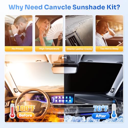 Image of Canvcle Window Shades for 1992-2025 2026 Ford Econoline E-Series Van & Motorhome E-150 E-250 E-350 E-450 Accessories Windshield Sun Shade Side Window Covers Sun Shield Privacy for Camping Black 3PCS
