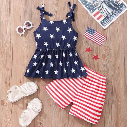 Image of Toddler Girls Clothes Summer Short Set Outfit Tie Knot Shoulder Sleeveless Ruffle Tops and Shorts 2PC Clothing Set