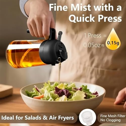2-in-1 Glass Oil Sprayer and Dispenser, 450ML Oil Spray Bottle for Cooking, Glass Olive Oil-Sprayer, Kitchen Premium Clear Glass-Bottle for Kitchen, Air Fryer, Salad, BBQ(COLOR:Black) - Image 3