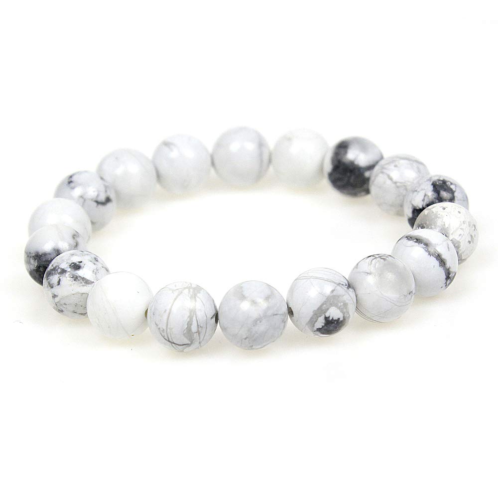 Ausgewähltes Armband für Damen und Herren, 10 mm, Howlith-Perlen, elastisch, Naturstein, Yoga-Armband, Armreif
